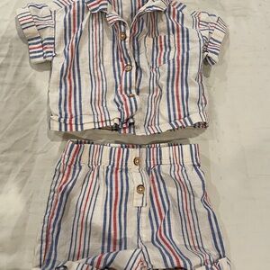 Cat Jack Striped Pajama Shorts Matching Loungewear Linen Like Resort Set 6-9M